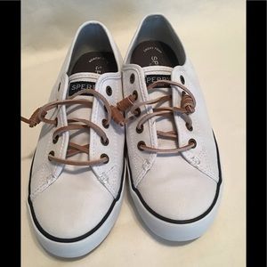 Sherry Topsider white canvas sneaker, leather lace